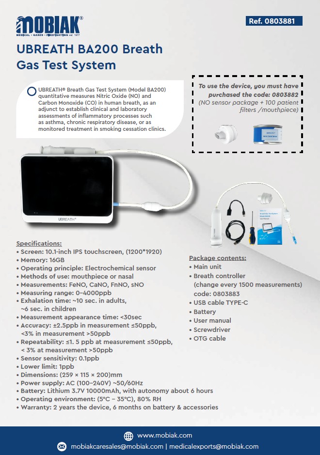 UBREATH BA200 Breath Gas Test System (FeNO)