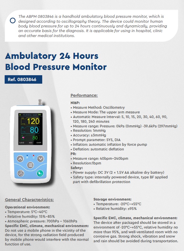 Ambulatory 24 Hours Blood Pressure Monitor